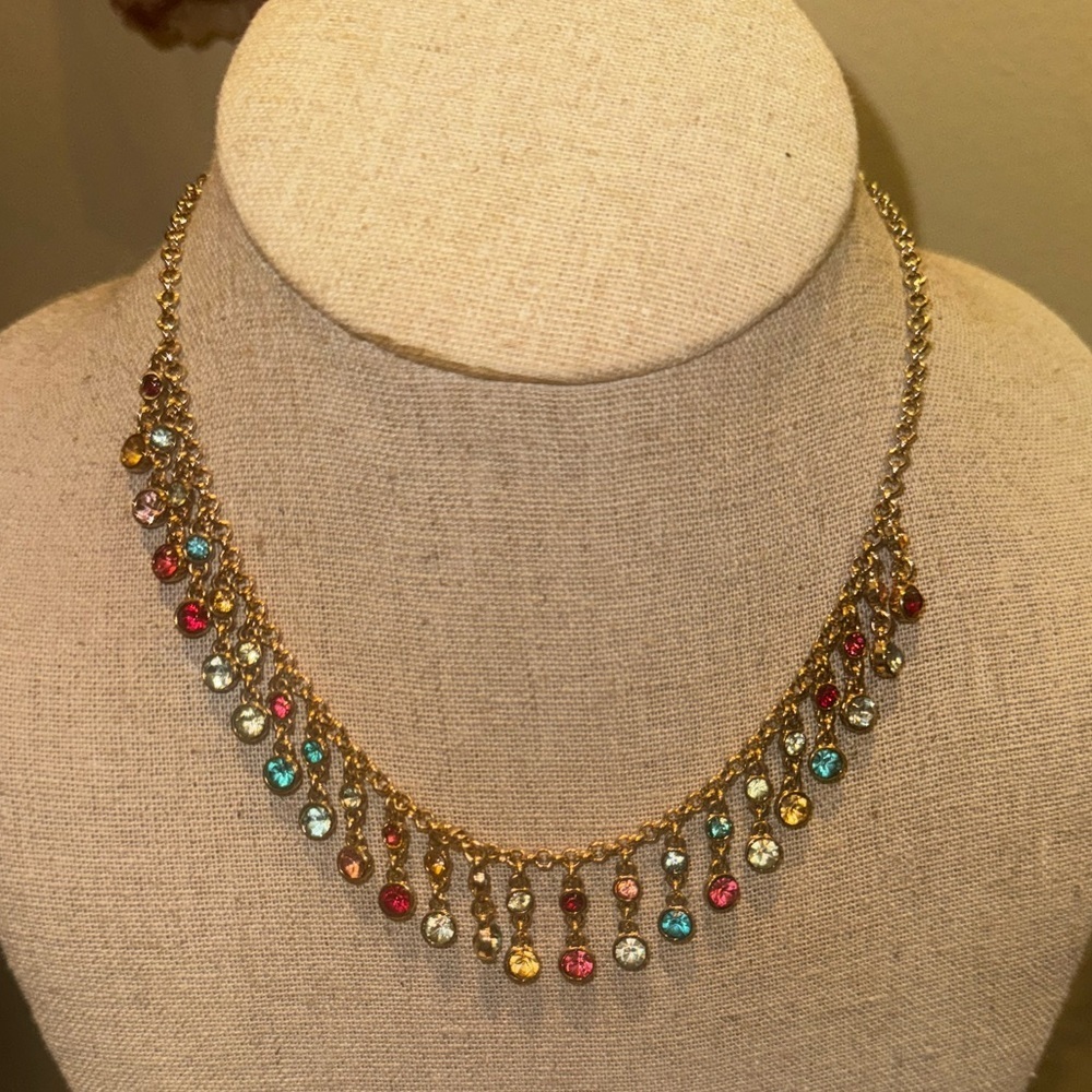 J Crew gold jeweled multicolor stone necklace